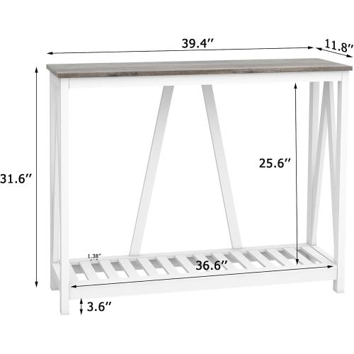Farmhouse Console Table for Entryway, 39.3 Inch Sofa Table with Storage Shelf, Hallway Table, Narrow Behind Couch Table for Foyer, Living Room，Oak Grey