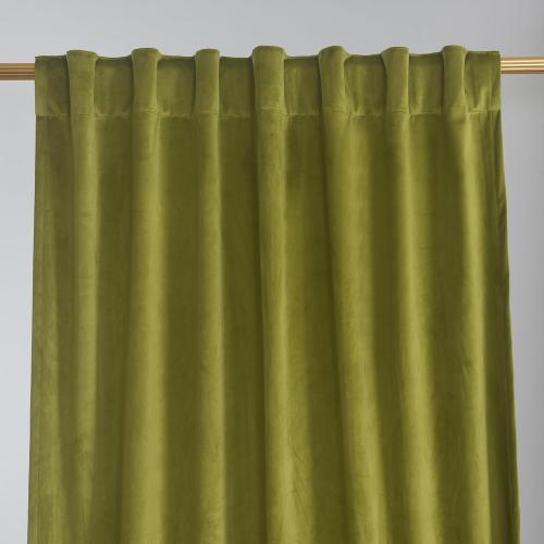Olive Green Velvet Back Tab Curtains 108 inches Long, Block Light Thermal Insulated Window Drapes Panels for Living Room, W52 x L120, 2 Panels