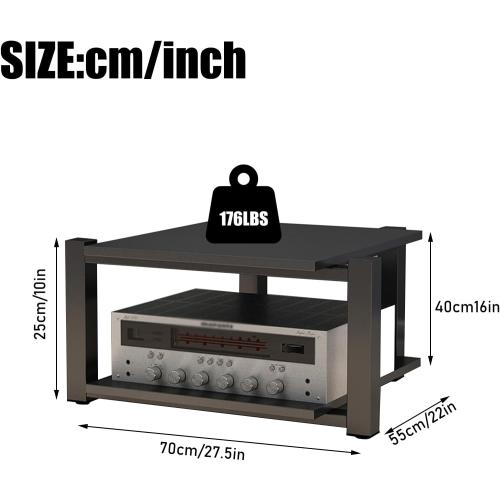 Heavy Duty Audio Rack Tower, Av Media Player Stand with Wooden Shelves, Black Cd Stereo Equipment Cabinet, Suitable for Home,Office/Audio Video/Theate (Black, 2 Tier)