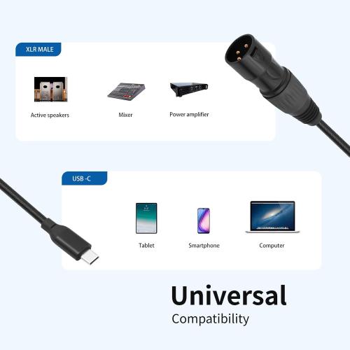3.3FT USB-C to XLR Male Cable, USB-C to XLR Male Adapter Cable for Active Speakers, Mixers, Power Amplifiers and Professional Audio Equipment