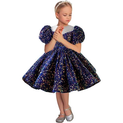 Girls Size 100 Sequin Pageant Dresses Kids Short Sleeve Sparkle Wedding Party Dress First Communion Puffy Ball Gown