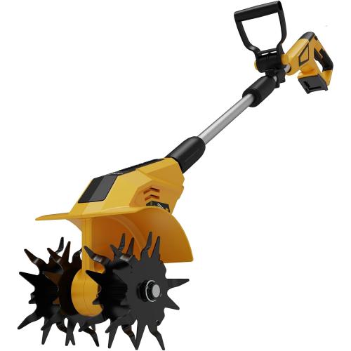 Brushless Tiller Cultivator Compatible with Dewalt 20V Battery(Tool Only), 8.9In Tilling Width and 7.1In Depth Cordless Electric Garden Tiller, Battery Powered Rototiller for Lawn/Gardening