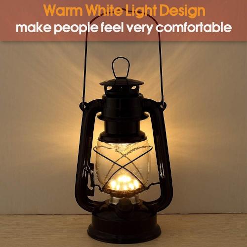 Black Vintage LED Hurricane Lantern, Warm White Battery Operated, Antique Metal Hanging With Dimmer Switch, 15 LEDs, 150 Lumen for Indoor or Outdoor Usage (Black)