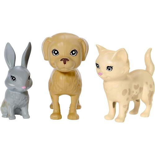 Barbie Play 'n Wash Pets Playset with 3 Color-Change Animals & 10 Toy Accessories, Blonde Fashion Doll with Blue Eyes