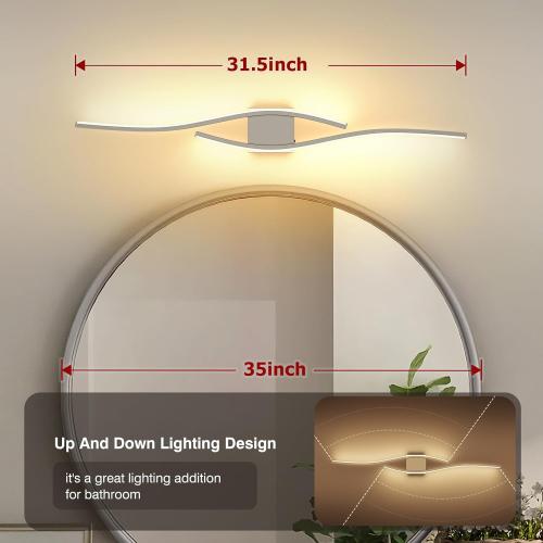 Joossnwell Bathroom Vanity Light Modern Bathroom Lighting Fixture Over Mirror Brushed Nickel 5CCT Dimmable Led Bath Vanity Light Bar 31.5 Inch