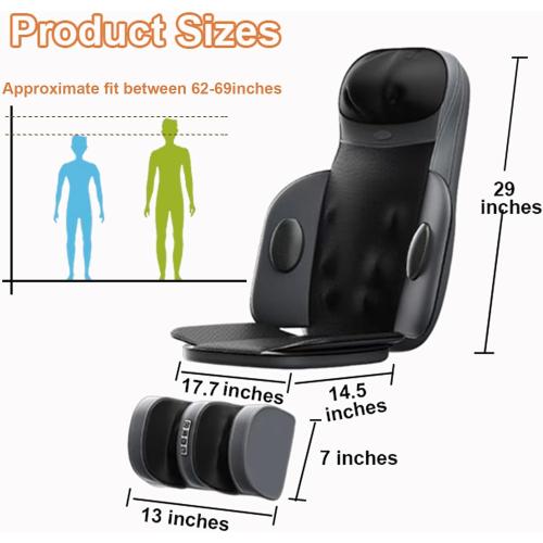 Lvrunben Shiatsu Back Massager with Heat, 3D Kneading Massage Chair Pad, Electric Massage Seat Cushion for Body, Neck,Shoulder, with Movable Multi-Function Leg and Foot Massager, for 62-69 inches