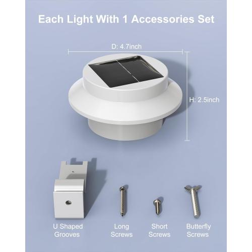 Set of 8 Color White Solar Powered Gutter Lights Outdoor Decorative Waterproof Led Fence Lamp for Lighting Railing, Outside Wall, Deck, Garden, Path, Backyard, Sidewalk, Yard, Patio, No Drilling Installation