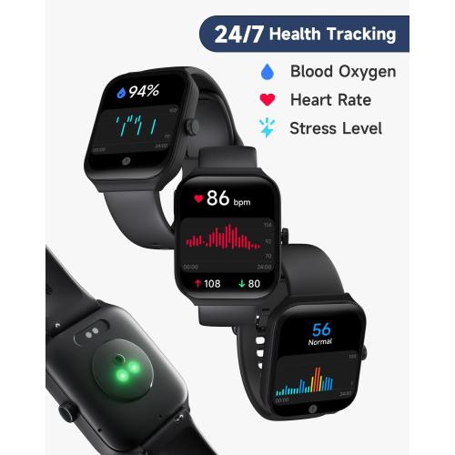 Black Smart Watch for Men Women Alexa Built-in, 1.95 Fitness Tracker with Answer/Make Calls, IP68 Waterproof/Heart Rate/Sleep Tracker/100 Sports, Fitness Watch Compatible Android iOS