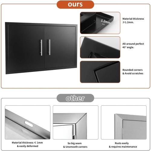 JIE JIN Outdoor Kitchen Doors 35 W X 24 H Double Doors 1.2mm Thickness Stainless Steel BBQ Access Door BBQ Island Doors Outdoor Kitchen Accessories Door for Outdoor Kitchen BBQ Island (Black)