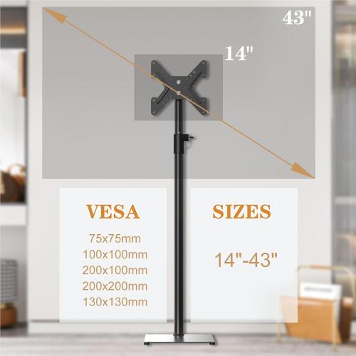 TV Stand with Mount 70” Height Adjustable Tall TV Floor Stand 360°Swivel Universal Tiltable Monitor Floor Stand for 12 to 43 inch Flat Screen Bedroom Curved TVs Display Trolley Stand