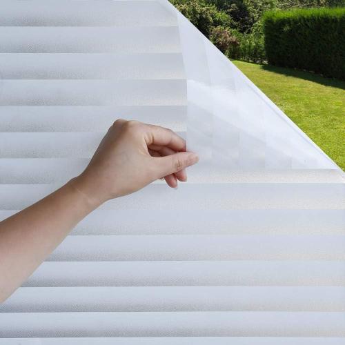 Mangobox Privacy Window Film, Non Adhesive White Strips Vinyl Glass Film,Faux Shutter Blinds Looking Static Cling Glass Covering for Home Office Security Protection UV Blocking(35.4x118 inches)