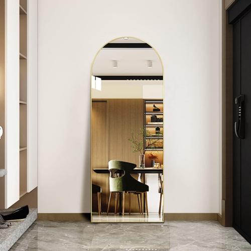 Floor Mirror, Full Length Mirror with Stand, Arched Wall Mirror, Gold Floor Mirror Freestanding, Wall Mounted Mirror for Bedroom Living Room, Gold