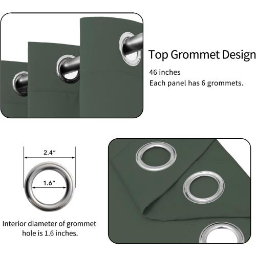 Easy-Going Blackout Curtains for Bedroom, Solid Thermal Insulated Grommet and Noise Reduction Window Drapes, Room Darkening Curtains for Living Room, 2 Panels(46x84 in, Greyish Green)