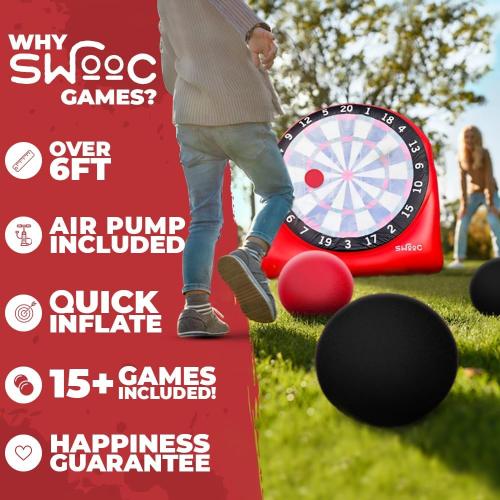 Swooc Games - Inflatable Giant Kick Darts (15  Ways to Play) - Jumbo Soccer Dartboard w/Air Pump - Big Carnival Games - Giant Outdoor Games - Oversized Dart Board Yard & Lawn Game for Kids & Adults