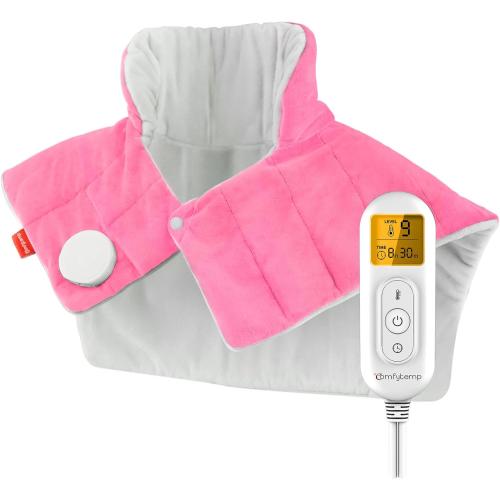 Comfytemp Heating Pad for Neck and Shoulders and Back, 2.6lb Weighted Electric Heating Pads, Large Heated Wrap, 9 Heat Settings & 11 Timer, Valentines Birthday Gifts for Women Men Mom Dad, Pink