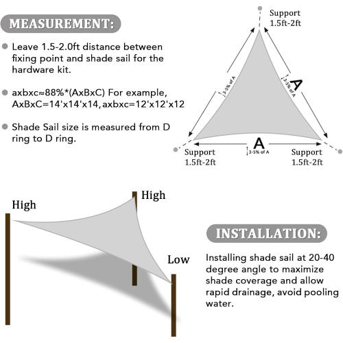 Shade&Beyond Triangle Sun Shade Sail 16'X16'X16' Permeable Canopy Light Grey for Patio Garden Yard Deck Pergola (We Make Custom Size)