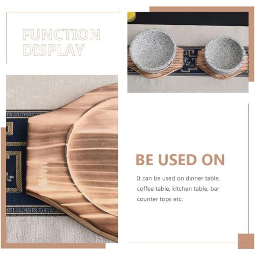 UPKOCH Stand Pads 2pcs Korean Dolsot Stone Bowl Wood Base Casserole Pot Tray Bibimbap Bowl Wood Mat Pot Trivet Trivet Coaster for Cooking Korean Soup and Food Desktop Desktop Stand