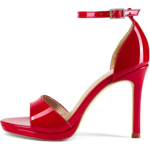Elisabet Tang Women's Platform Heeled Sandals 4 Inch Stilettos Round Open Toe Strappy Sexy High Heels Ankle Strap Buckle Heels for Party Wedding Dressy Shoes size 39