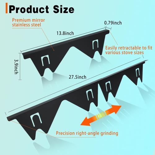 Stove Gap Covers Stainless Steel, 2 Pack Stove Gap Filler Easy Retractable Length 13.8 to 27.5, Width 0.79 ALMCALS Stove Gap Guards Range Trim Kit, Heat Resistant Guard Between Stove Top & Counter