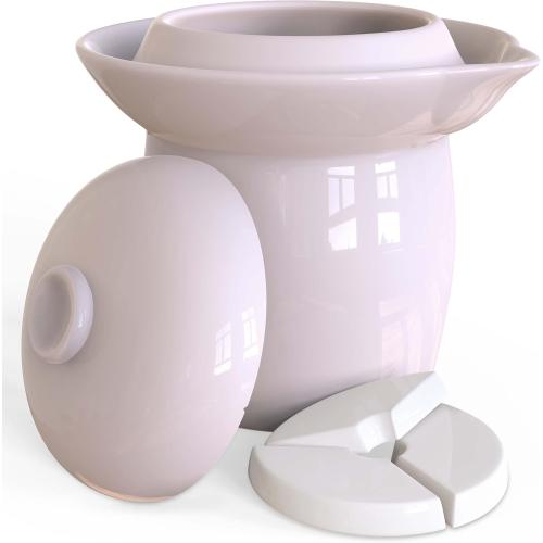 Fermentation Crock Jar Sauerkraut Crock with Glazed Weights 1 Gallon Onggi Kimchi Pot for Fermenting Delicious Kimchi Kombucha & Pickles - Stoneware Fermenting Crock Pickling Fermenter (4L)
