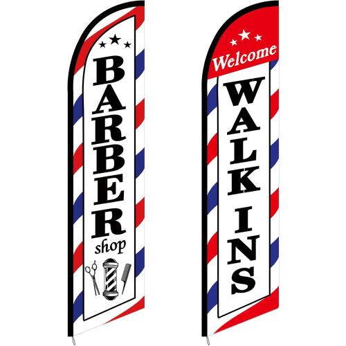 2 Pcs Barber Flag for Outside Barbershop Themed Swooper Flag Open Feather Barber Sign Welcome Banner for Salon Business Outdoor Advertising Outside(NOT INCLUDE POLE KIT)(8.2×2.1 ft)
