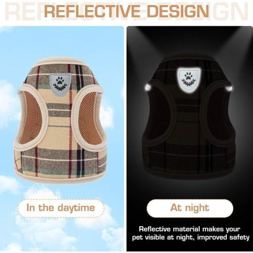 KOOLTAIL Dog Harness for Small Medium Dogs,Dog Harness and Leash Set, Step in No Pull Soft Mesh Padded Adjustable and Reflective Pet Vest Harness Puppy, Plaid Extra Harness for XS S Dogs, Beige S