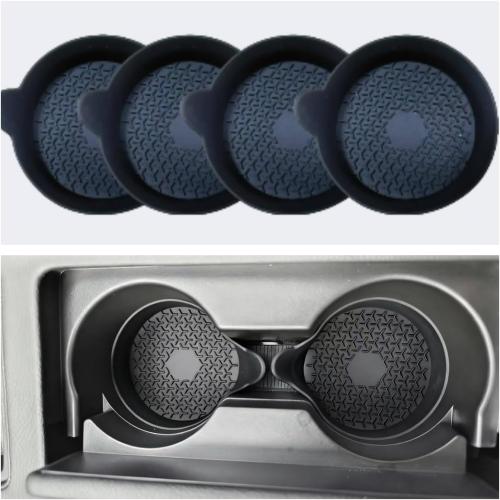 4-Pack Silicone Car Cup Holder Coaster, Non-Slip Waterproof Coaster Liners, Universal Fit for Car Cupholders, Easy Clean Auto Interior Accessories for Men & Women (4, Black)