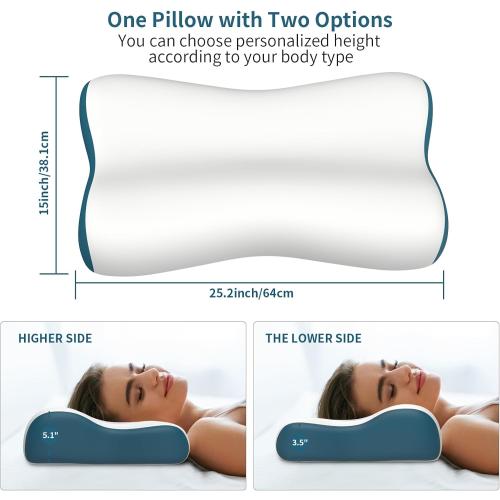 Cervical Neck Pillow for Pain Relief, Contour Memory Foam Pillows for Sleeping, Ergonomic Pillow Orthopedic Cooling Pillow Bed Pillow Neck Support for Side Back Stomach Sleepers