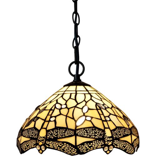 Tiffany Lamp Shade Replacement Only 12X6 Inch Stained Glass Style Lampshade with Cap fit for Table lamp Pendant Light Ceiling Fixture (Cream Dragonfly)
