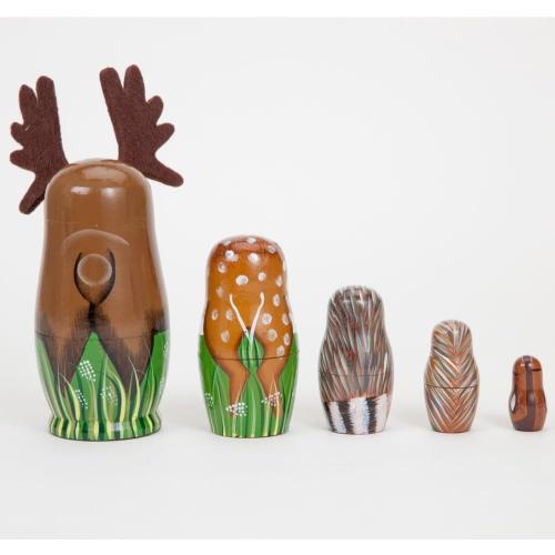 Bits and Pieces Moose Nesting Dolls - Russian Doll Set of 5 Hand Painted Wood Matryoshka Dolls, Traditional
