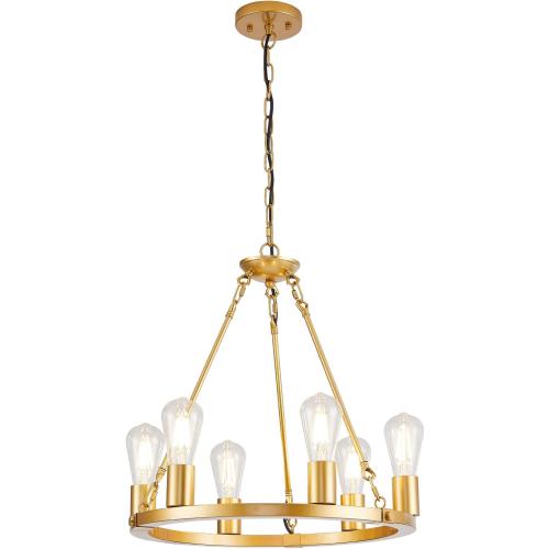 6 Lights 18.1 Gold Wagon Wheel Chandelier,