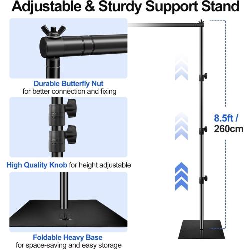 EMART Backdrop Stand, 10x10ft Width Adjustable Photography Background Support Poles with Heavy Duty Flat Base, Photo Metal Steel Pipe and Drape Frame Kit for Parties Birthday Wedding - Black