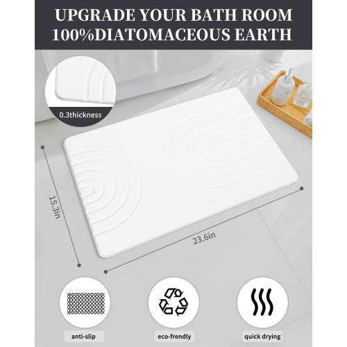 Stone Bath Mat 24x16 - Diatomaceous Earth Shower Mat, Quick Dry, Anti-Slip, Modern Design with Bonus Non-Slip Pad - Perfect for Home Safety and Style, (Gray,Semicircle)