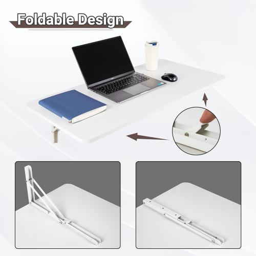 White Wall Mounted Folding Table 39.4”L x 19.7”W, Laundry Folding Table with Heavy Duty Metal Collapsible Shelf Brackets, Wall Mounted Desk Fold Down for Small Spaces, White