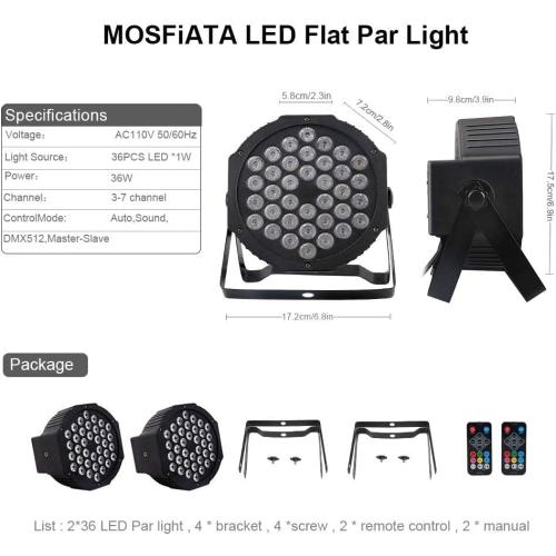 4 Pack Black MOSFiATA Par Lights 4 Pack, RGB 36 LED Stage Light Sound Activated DMX Control, 7 Modes Uplighting with Remote Control Stage Lighting, DJ Party Light for Club KTV Disco Party（4 Pack）