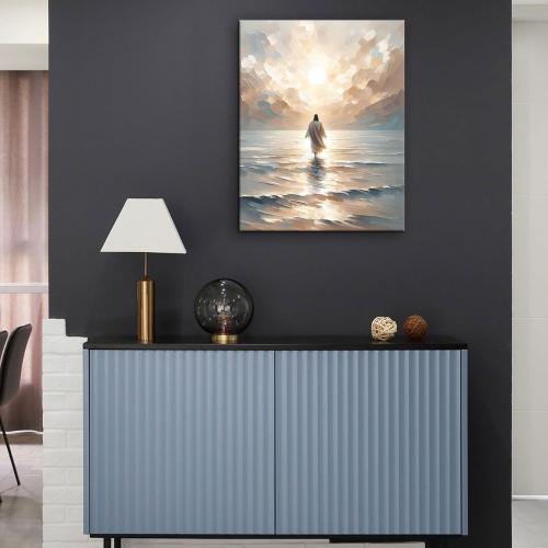 Jesus Walking on Water Canvas Wall Art Christian Bible Stories Wall Decor Pictures Modern Religious Posters Prints for Living Room Bedroom Church Home Decorations 16inx24in Ready to Hang