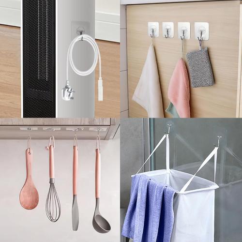 Adhesive Hooks for Hanging,Adhesive Wall Hooks,36 Pcs15LB Sticky Hooks,Clear Hooks for Walls,Shower Hooks,Utility Hooks,Kitchen Hook