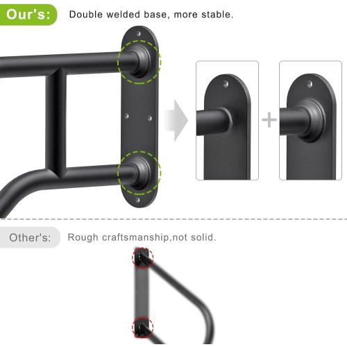 SELEWARE Heavy Duty Non-Slip Handrails for Outdoor 1-3 Step, Wall Mount Stair Hand Railing Grab Bars, U-Shape Safety Handle for Garage, Porch, Garden (Dia 1.3 Pipe, Black)