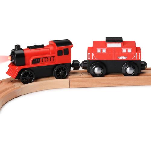 SainSmart Jr. Wooden Train Set Accessories, 2 PCS Motorized Train for Toddlers with Magnetic Connection, Battery Operated Train Compatible with All Major Brands, Gift for Kids Aged 3
