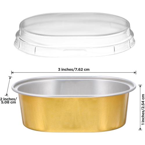 100 Pack Mini Aluminum Baking Cups with Lids, 3 OZ Disposable Ramekins Muffin Liners Containers, Individual Pie Tin Cup for Dessert, Creme Brulee, Pudding, Cupcake