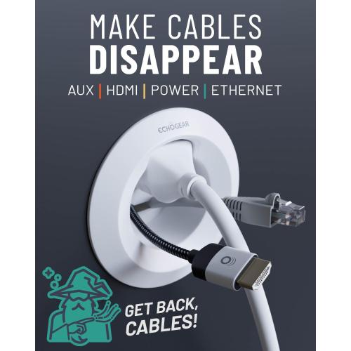ECHOGEAR in-Wall Cable Management Kit for Power & Low Voltage Cords – Hide TV Wires Behind The Wall – Includes 3.75” Diameter x 3.25” Depth Modules, 6ft Extension Cord, Drywall Hole Saw Attachment