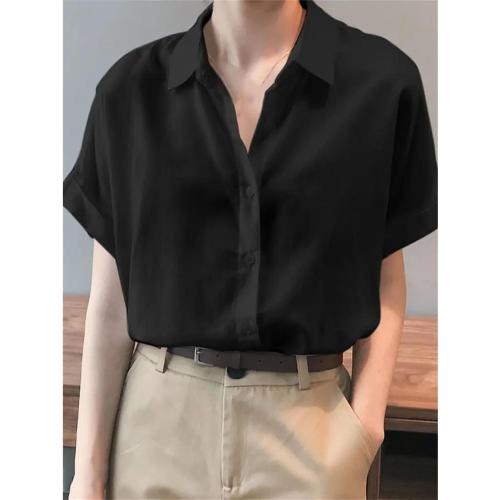 Oversized Shirts Women XL Shirt Fashion Loose Solid Tops Short Sleeved Blouse Casual Solid Buttons Down Blusas