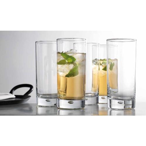 Home Essentials & Beyond Highball Glasses set of 4, 17 oz Drinking Glasses, Red Series Heavy Bubble Base