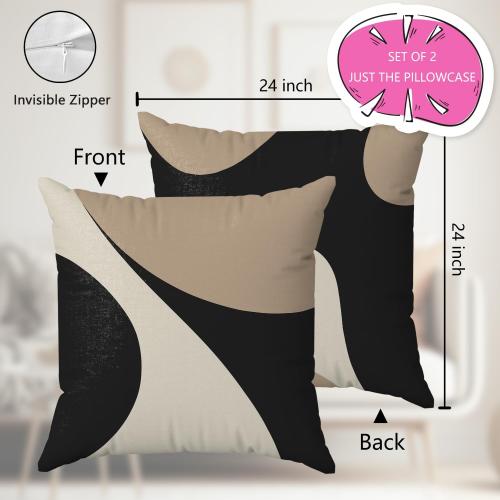 Black and Cream Beige Accent Abstract Pillow Covers 18x18 Set of 2, Black and White Decorative Pillow Covers for Home Couch Bedroom