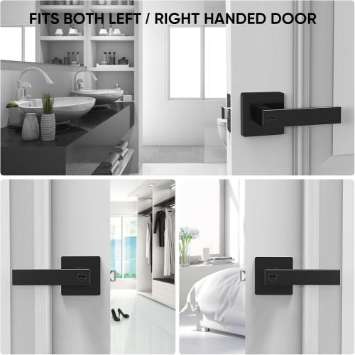 TICONN 1PK Matte Black Door Handles Interior, Reversible Square Door Levers Knob for Hallway, Bedroom, Bathroom (with Lock, 1PK Privacy)