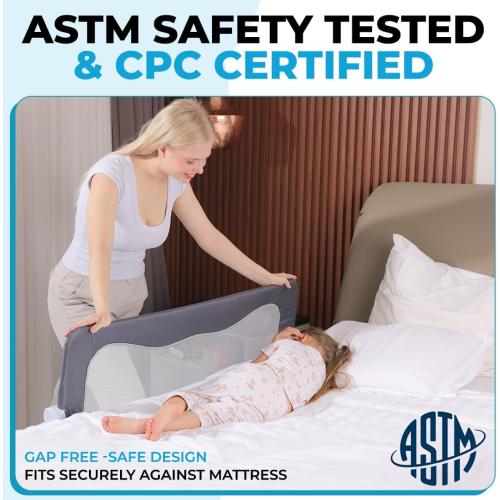 TotCraft MiniFlex Adjustable Length & Height Bed Rail for Toddlers – Fits Twin, Full & Queen Beds – 35.5″ or 47″ Two Fixed Lengths – 14 Height Levels – ASTM Certified Toddler Bed Rails for Kids (Grey)