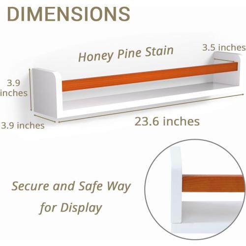 Set of 3 Size for 4 Color White Floating Wall Nursery Book Shelves for Bedrooms Kids 24 Inch White Wooden Baby Book Shelf for Kids Rooms Set of 3 Nursery Shelves for Wall Mounted Honey Stain Toddler Bookshelf for Kids Wall