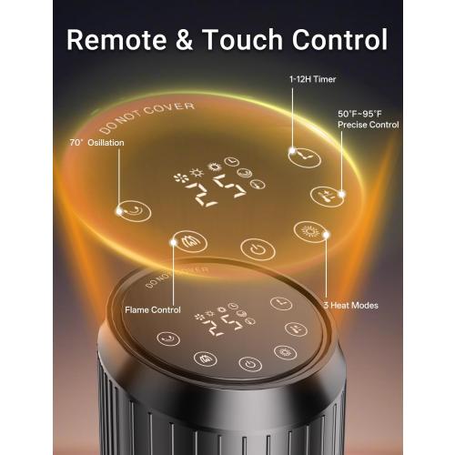Space Heater - 1500W PTC Heaters for Indoor Use - Portable Heater with Thermostat and Remote - Room Heaters with 70° Oscillation - Quiet for Office, Bedroom, Room 8 Safety Protections