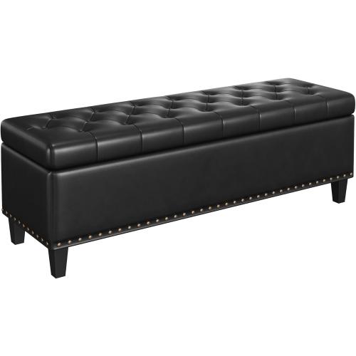 Size 51 Color Black Storage Ottoman Bench,51-Inch Large Storage Bench for Bedroom End of Bed, 30 Gallons Faux Leather Ottoman with Storage for Bedroom, Living Room, Entryway, Black