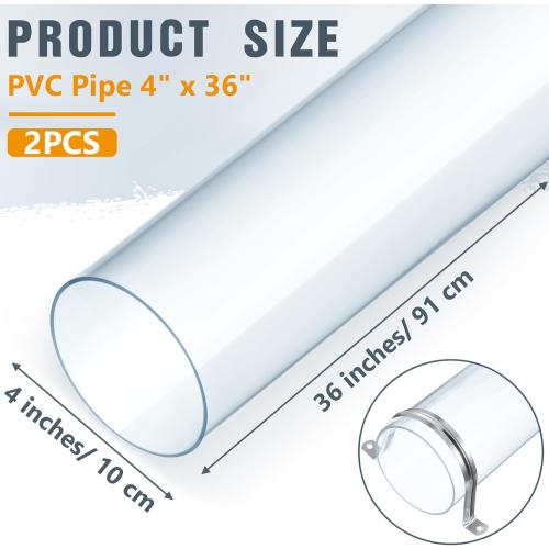 2 Sets Size Large  Dust Collection Clear PVC Pipe  Long Rigid Clear Tube with Rigid Strap Clamp Heavy Duty Unbreakable Plastic Pipe Stainless Steel U Bracket for Dust Collection